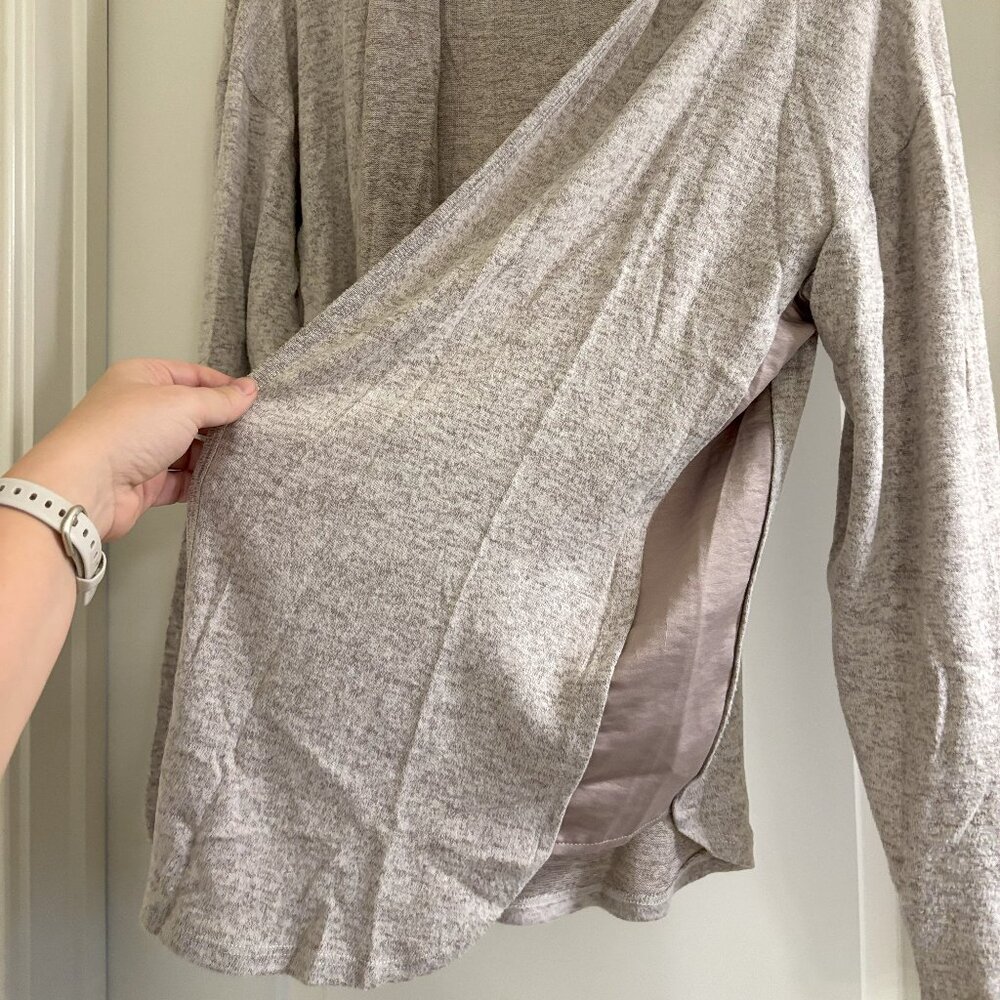 Bobeau open front dusty rose hooded jacket w/ satin side panels. Sz M. EUC.